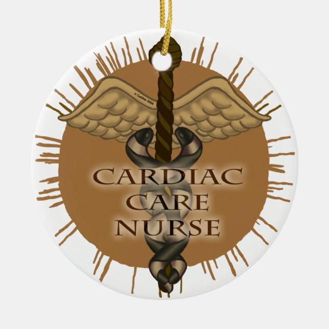Cardiac Nurse Caduceus Ceramic Ornament (Front)