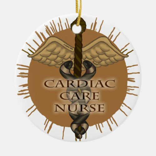 Cardiac Nurse Caduceus round ornament
