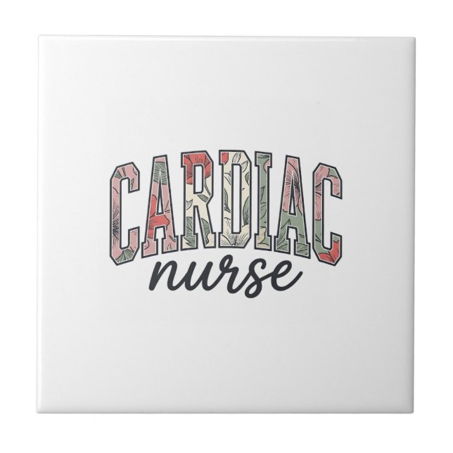 Cardiac Nurse Floral Varsity Lettering Design_1 Ceramic Tile (Front)