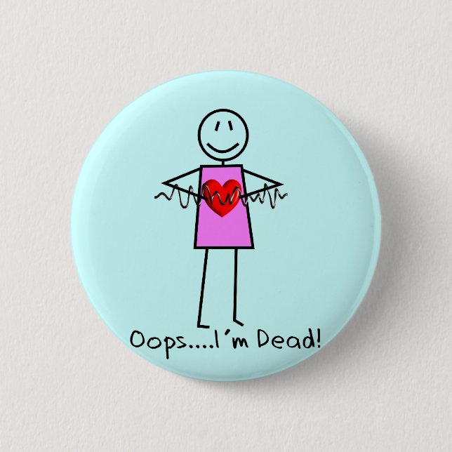 Cardiac Nurse Gifts Stick Person Design V-Fib Button (Front)