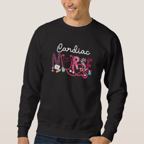 Cardiac Nurse Leopard Plaid Love Heart Stethoscope Sweatshirt