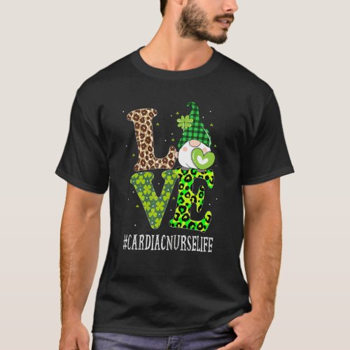 Cardiac Nurse Love St Patricks Day Gnome Leopard W T_Shirt