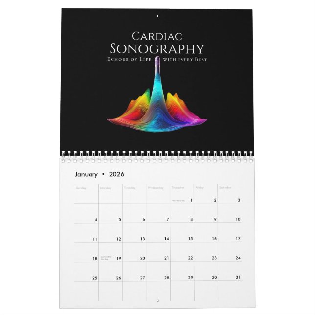 Cardiac Sonography-Colorful Ultrasound Waves Calendar (Jan 2026)