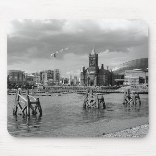 Cardiff Bay Cardiff Wales _ Black and White Mouse Pad