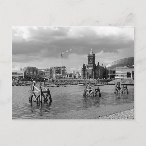 Cardiff Bay Cardiff Wales _ Black and White Postcard