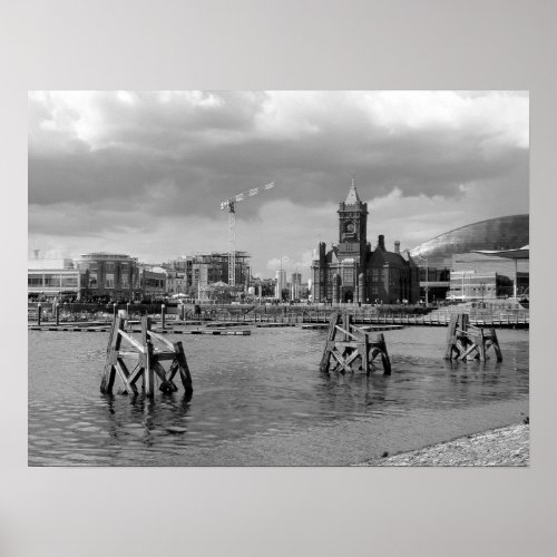 Cardiff Bay Cardiff Wales _ Black and White Poster
