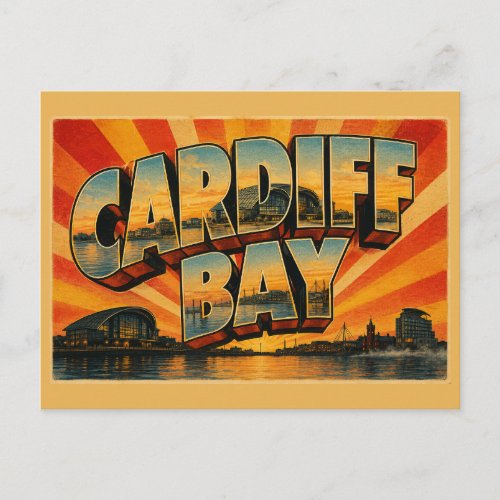 Cardiff Bay Wales Vintage Travel Art Postcard