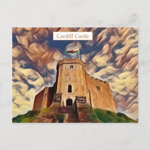 Cardiff Castle Colorful Digital Art Postcard