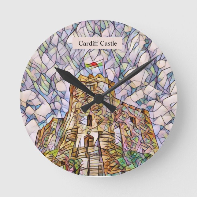 Cardiff Castle Personalized Abstract Digital Art   Round Clock (Front)