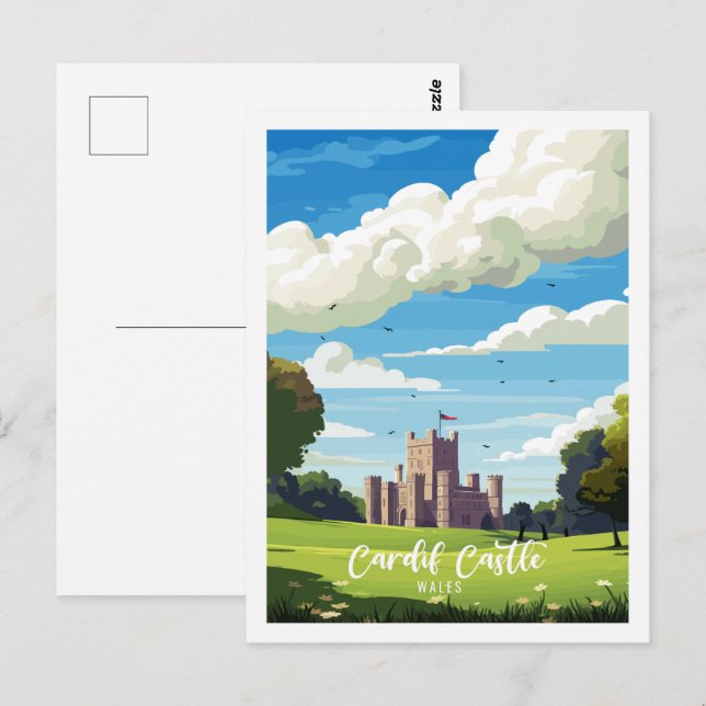 Cardiff Castle Wales vintage travel  Postcard (Front/Back)