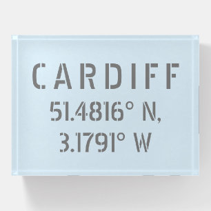 Cardiff Wales Latitude & Longitude Paperweight