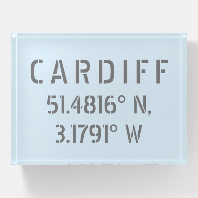 Cardiff Wales Latitude & Longitude  Paperweight (Front)