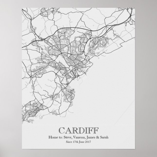 Cardiff Wales Personalized City Map Poster (Front)