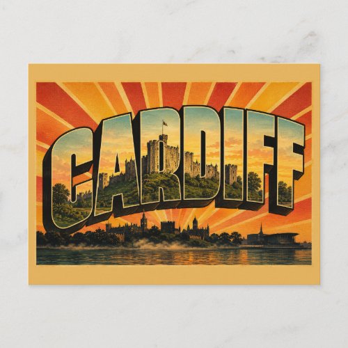 Cardiff Wales Vintage Travel Art Postcard