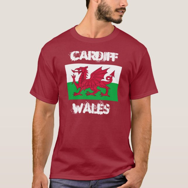 Cardiff, Wales with Welsh flag T-Shirt (Front)