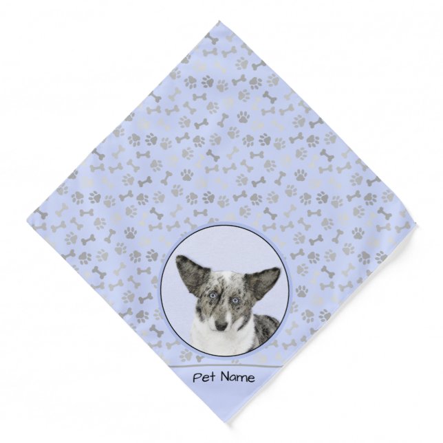 Cardigan Welsh Corgi Blue Merle Painting Dog Art Bandana (Front)