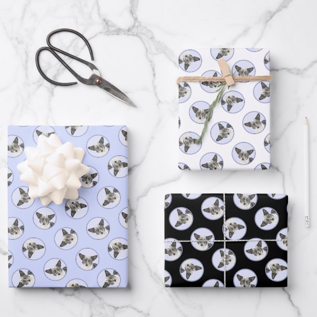 Cardigan Welsh Corgi Blue Merle Painting Dog Art Wrapping Paper Sheets (Front)