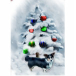 Cardigan Welsh Corgi Christmas Cutout<br><div class="desc">Beautiful Cardigan Welsh Corgi holiday art. The Corgi is adorable aside a decorated woodland christmas tree. Cards,  ornaments,  and apparel. Lots of gift ideas for dog lovers to make the gift giving holiday extra special.</div>