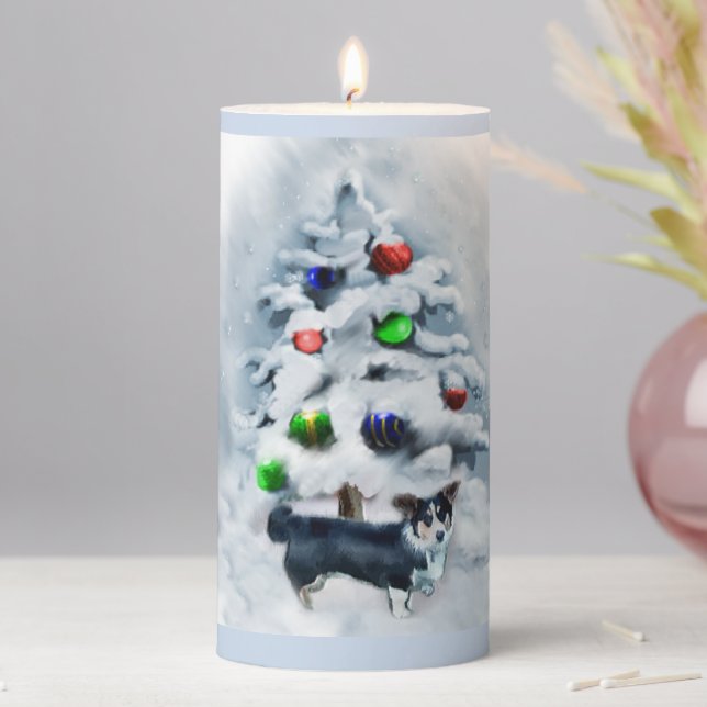 Cardigan Welsh Corgi Christmas Pillar Candle (In Situ)