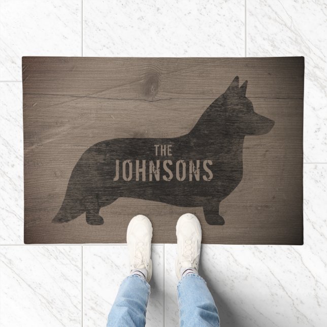 Cardigan Welsh Corgi Dog Silhouette Rustic Custom Doormat (Indoor)