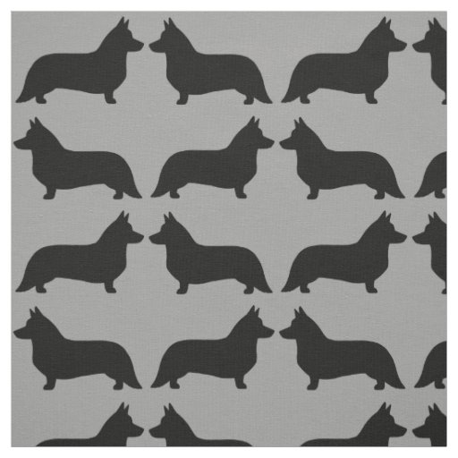 Cardigan Welsh Corgi Dog Silhouettes Pattern Fabric