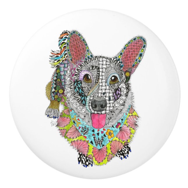 Cardigan Welsh Corgi Door Knob - Ceramic (Front)