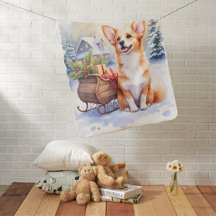 Cardigan Welsh Corgi Festive Sleigh Christmas Art Baby Blanket