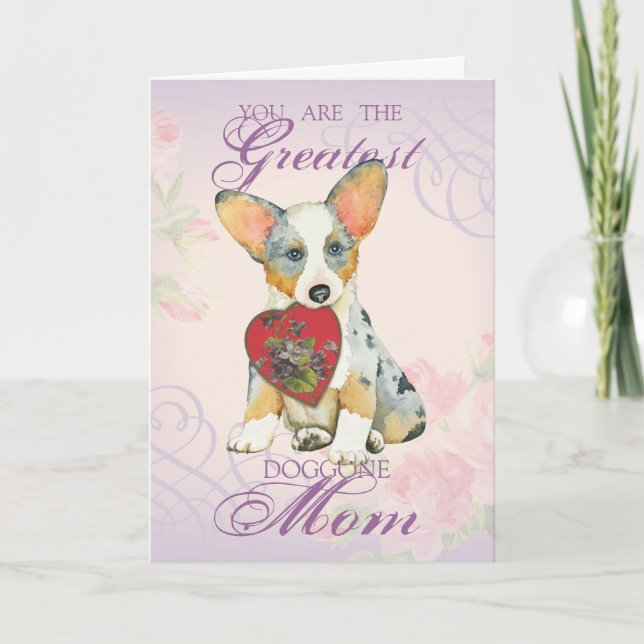 Cardigan Welsh Corgi Heart Mom Card (Front)