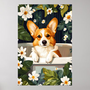 Cardigan Welsh Corgi In Bathtub Poster, Funny Dog Poster