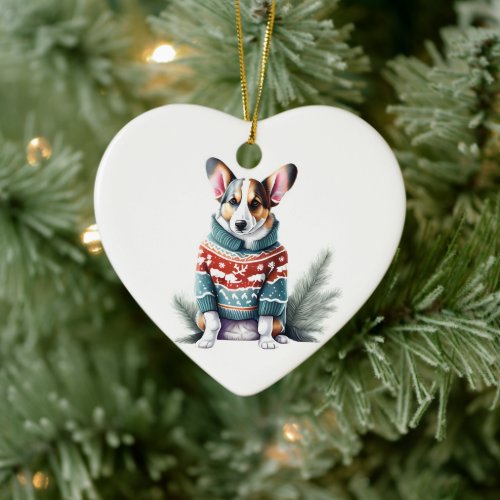 Cardigan Welsh Corgi in Christmas Sweater Ceramic Ornament