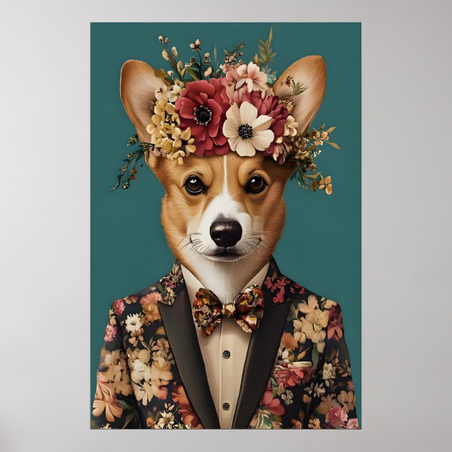 Cardigan Welsh Corgi In Suit Poster, Corgi Poster (Front)