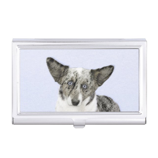 Cardigan Welsh Corgi Painting - Original Dog Art Business Card Case (Front)