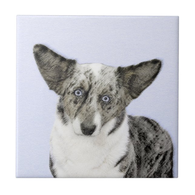 Cardigan Welsh Corgi Painting - Original Dog Art Ceramic Tile (Front)