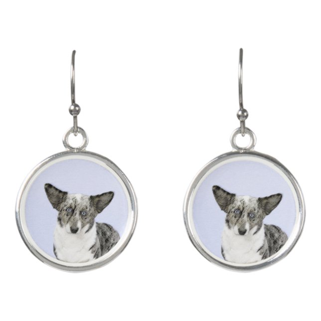 Cardigan Welsh Corgi Painting - Original Dog Art Earrings (Front)