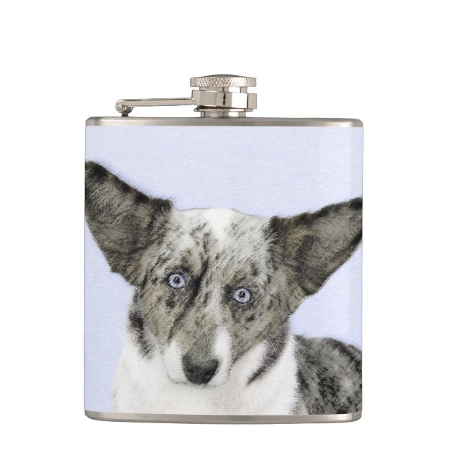Cardigan Welsh Corgi Painting - Original Dog Art Flask (Front)