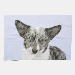 Cardigan Welsh Corgi Painting - Original Dog Art Kitchen Towel