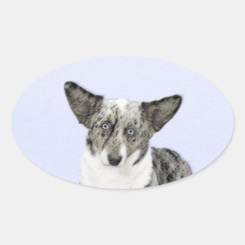 Cardigan Welsh Corgi Painting _ Original Dog Art Oval Sticker