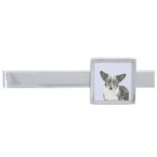 Cardigan Welsh Corgi Painting - Original Dog Art Silver Finish Tie Clip