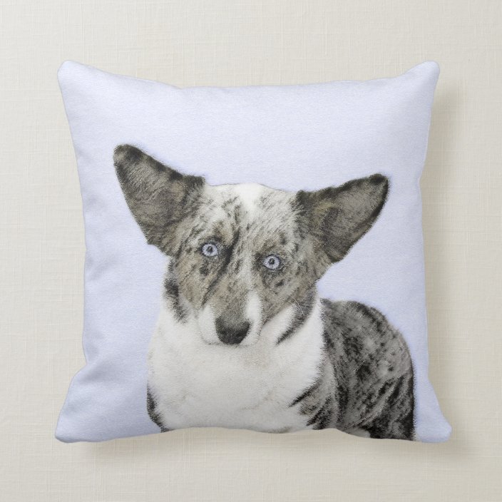 Cardigan Welsh Corgi Painting Original Dog Art Throw Pillow