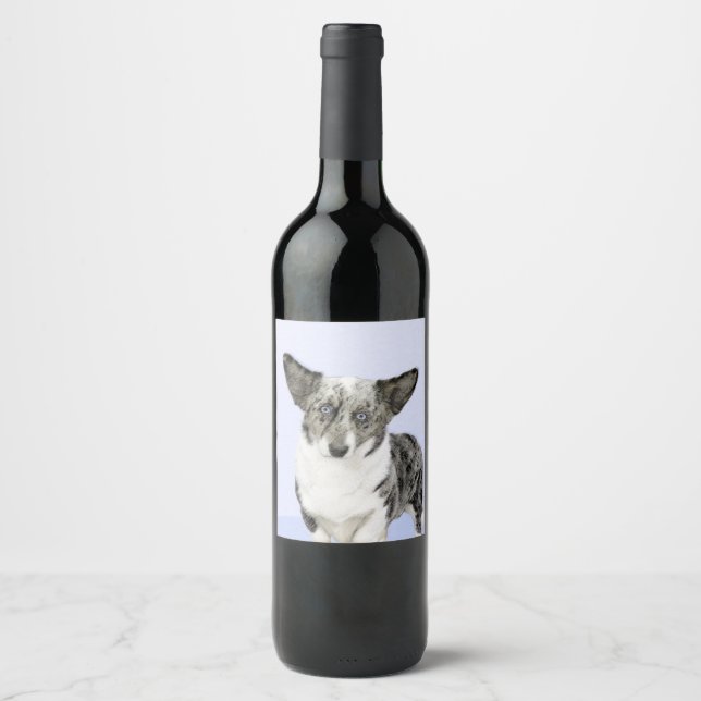 Cardigan Welsh Corgi Painting - Original Dog Art Wine Label (Front)