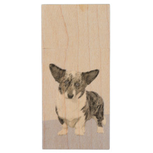 Cardigan Welsh Corgi Painting - Original Dog Art Wood Flash Drive
