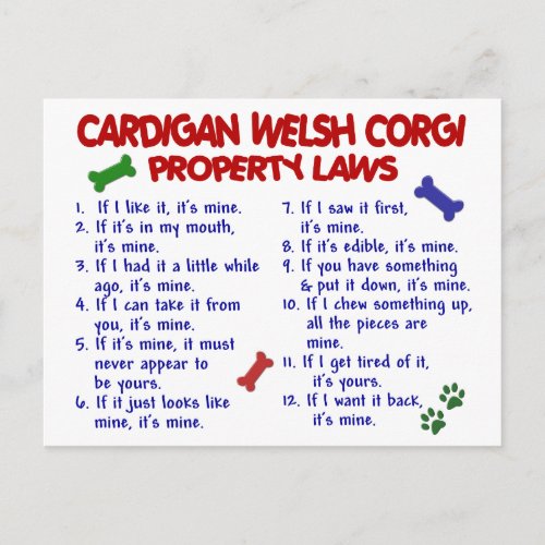 CARDIGAN WELSH CORGI Property Laws 2 Postcard
