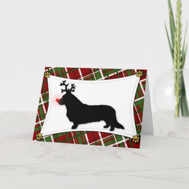 Cardigan Welsh Corgi Reindeer Christmas Card (Front)