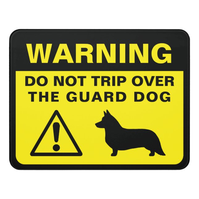 Cardigan Welsh Corgi Silhouette Guard Dog Warning Door Sign (Contemporary Front)