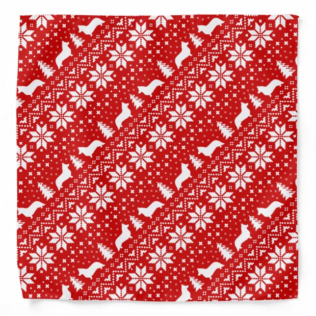 Cardigan Welsh Corgi Silhouettes Christmas Pattern Bandana (Front)