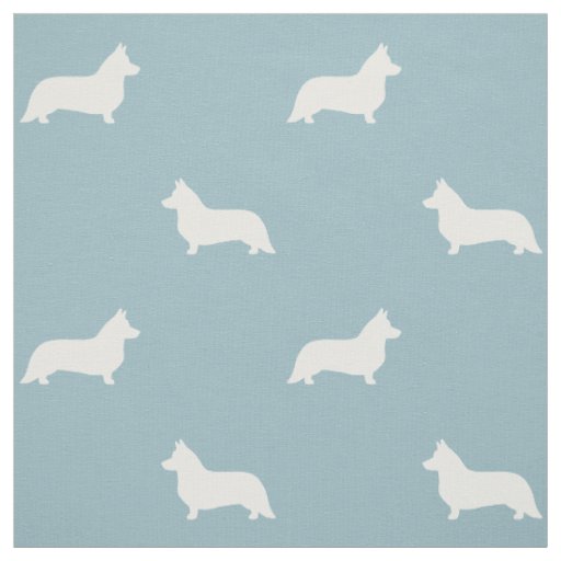 Cardigan Welsh Corgi Silhouettes Pattern Blue Fabric