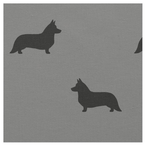 Cardigan Welsh Corgi Silhouettes Pattern Grey Fabric