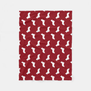 Cardigan Welsh Corgi Silhouettes Red and White Fleece Blanket