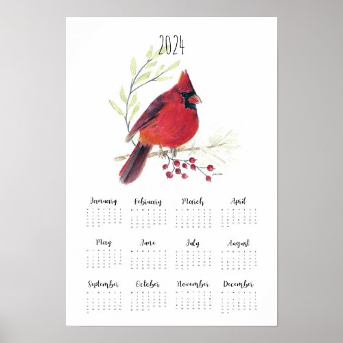 Cardinal 2024 Calendar Art Print 