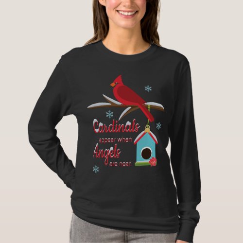 Cardinal and Angels Birdhouse in Snow Womens Gift T_Shirt